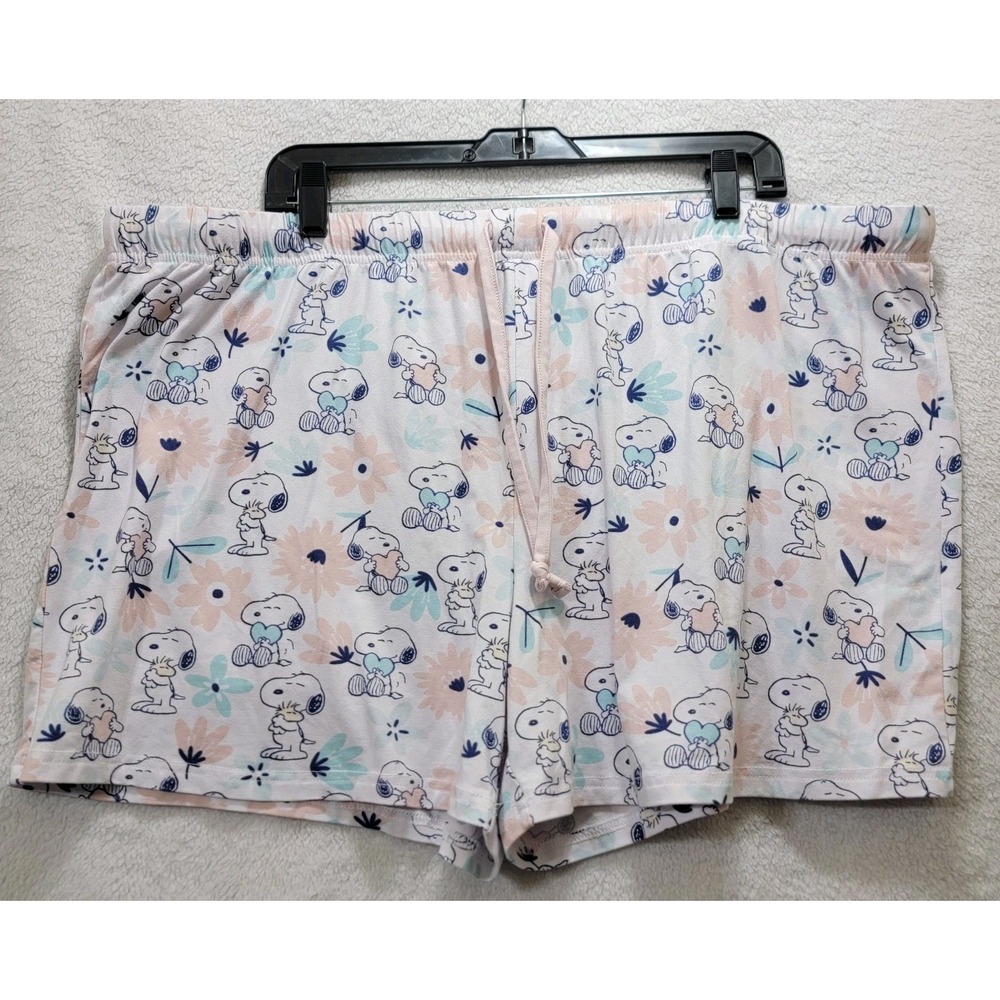 Munki Munki Peanuts Snoopy Blue Pink Hearts Shorts Pajama Bottoms Size XXL